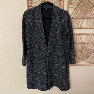 Eileen Fisher Micro Tweed Knit‎ Long Cardigan Black White Textured Sz S B2